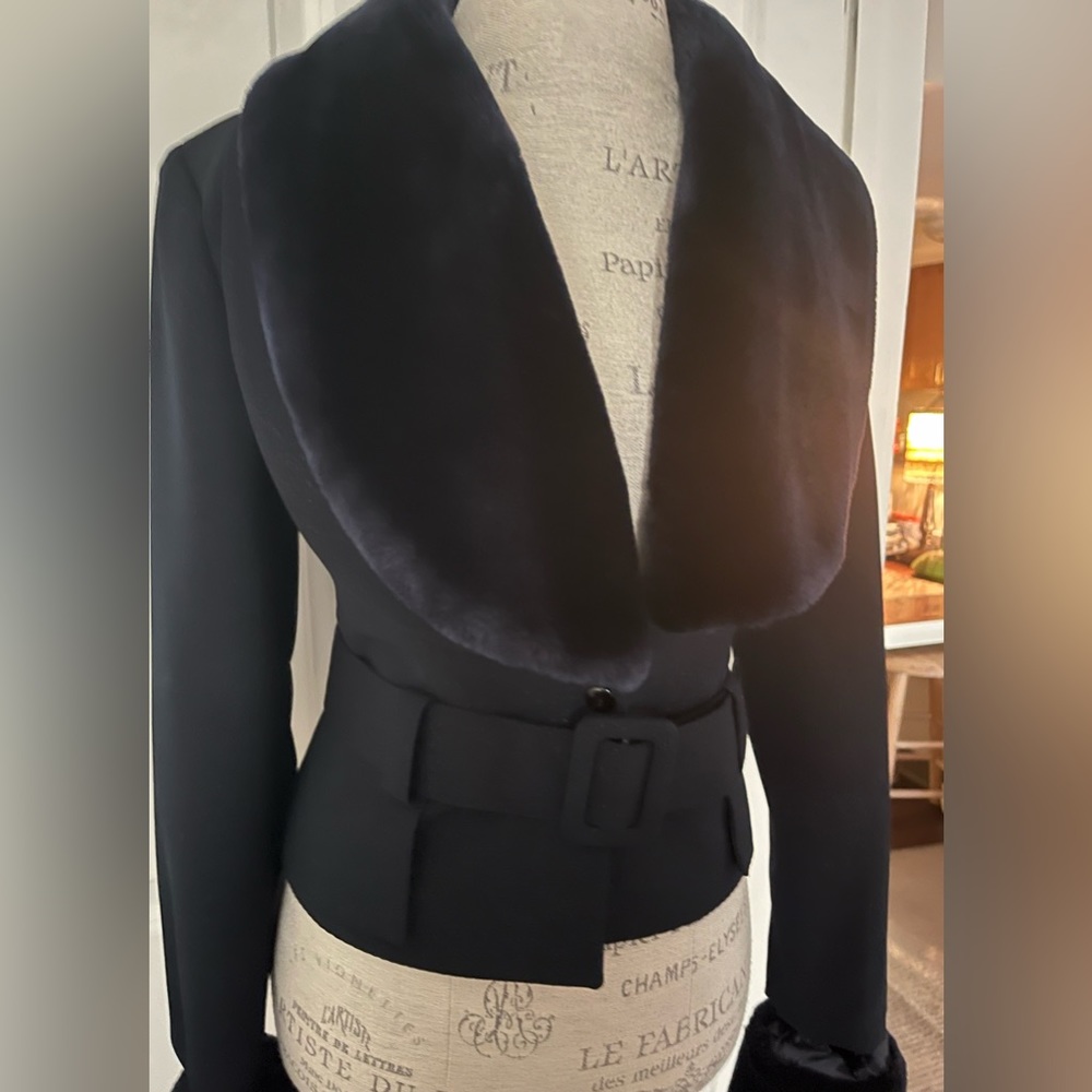 BA BI LONG made in France navy jacket faux fur